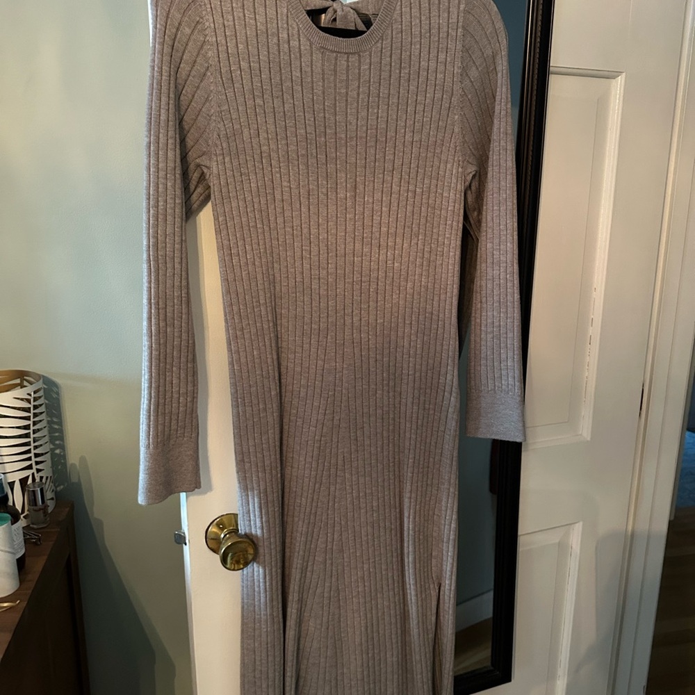 Ribbed Knit Long Sleeve Dress - Gray